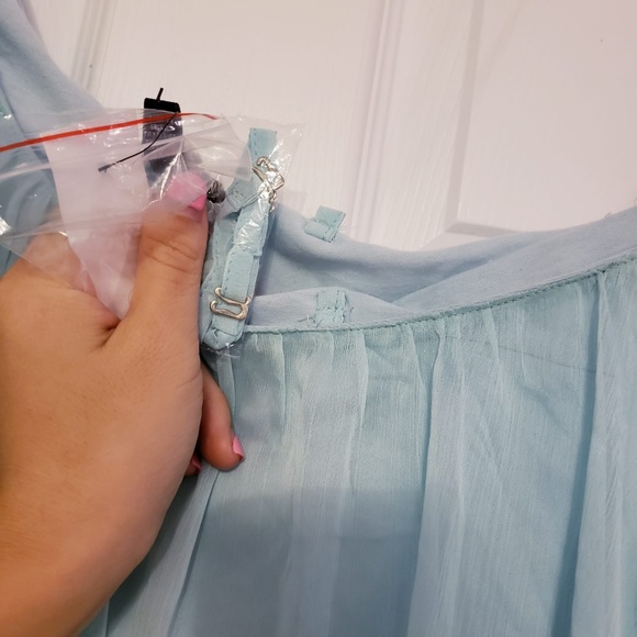 MINT BLUE CHIFFON ONE SHOULDER FLIRTY MINI DRESS S - Picture 3 of 4